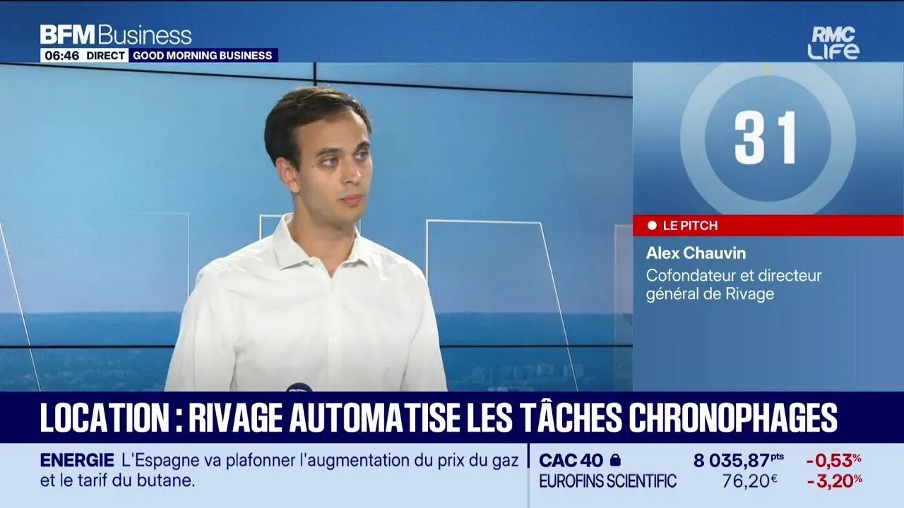 Alex Chauvin, cofondateur et CEO de Rivage, sur le plateau de Good Morning Business sur BFM Business